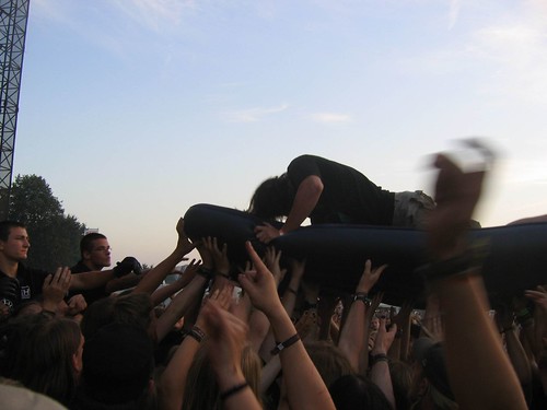 crowdsurfing on an air mattress